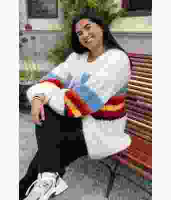 Drømmejakken lang mohair cardigan med striper - Strikkia 2021-030B