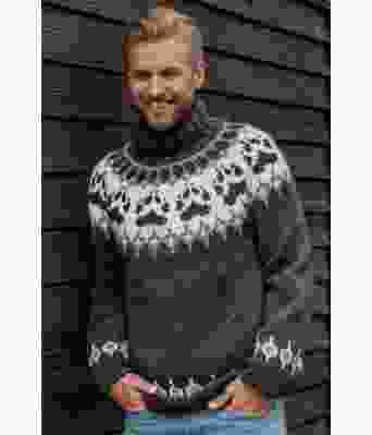 Koksgrå villmarksgenser med jeansblått mønster - Linka Neumann design VGVG0013