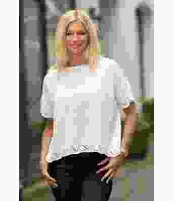 Lilly strikket hvit kortermet sommergenser - Viking 1917-7