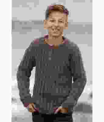 Leon brun strikkegenser med knapper i halsen til gutt - Viking 2036-2