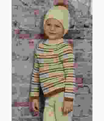 Rolling stripete strikket genser og lue til barn - Viking 2204-07A