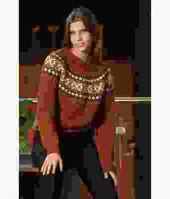 Geilo genser brun strikkegenser med rundfelling - Viking 2208-8