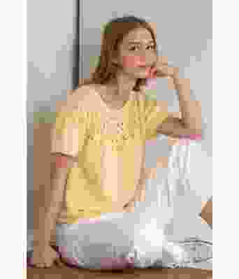 Gul Suvi topp med blandmønster - Viking 2216-10