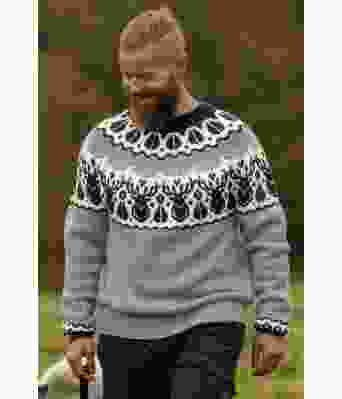 Lysegrå hjortegenser med koksgrått mønster - Viking 2336-8-213217