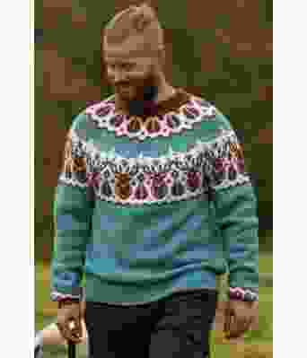 Hjorte genser petrol / brun - Viking 2336-8C